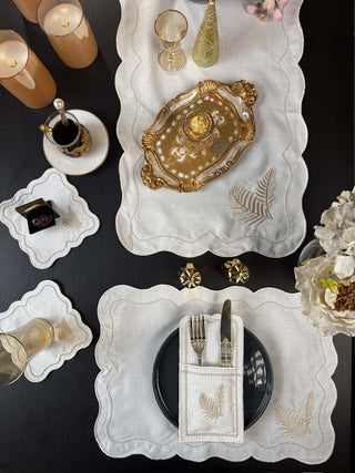 Wheat Ear Cappuccino Design Placemat Set - Premium Fabric - 6 Persons - 19 Pieces on a stylish table setting.