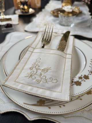 Classic Rose Cappuccino Design Placemat Set - Premium Fabric - 6 Persons - 19 Pieces on elegant table setting.