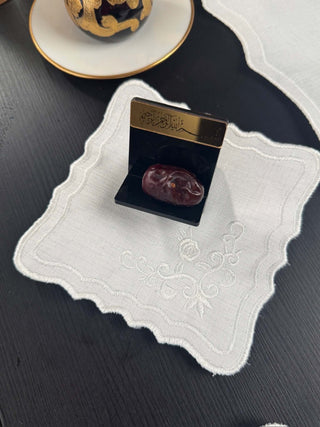 Classic Rose Off White Design Placemat Set - Premium Fabric - 6 Persons - 19 Pieces with embroidered details.