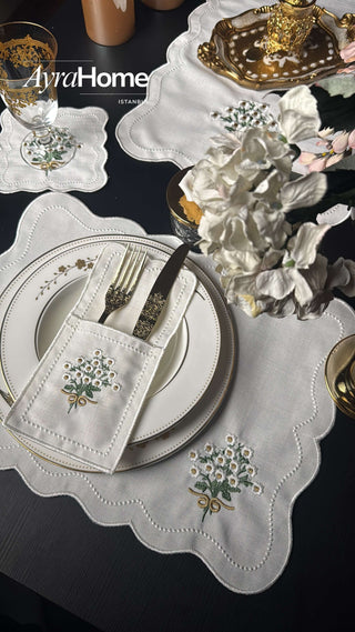 Bouquet Colorful Design Placemat Set - Premium Fabric - 6 Persons - 19 Pieces on elegant dining table