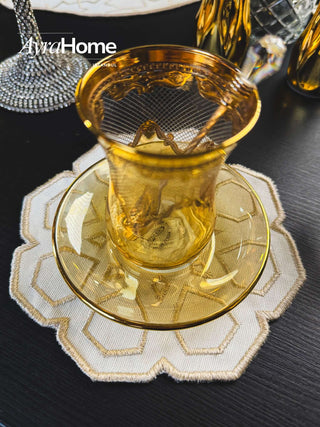 Ramadan Dome Design Cappuccino Placemat Set - Premium Fabric - 6 Persons - 19 Pieces on a decorative table.