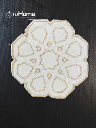Ramadan Dome Design Cappuccino Placemat Set - Premium Fabric - 6 Persons - 19 Pieces - embroidered design detail