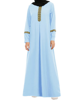 WSPLYSPJY Womens Muslim Abaya Dress Zipper Islamic Robe Pockets Maxi Prayer Clothes with Hijabs Sky Blue M
