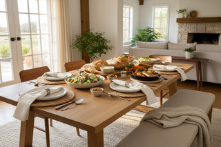 Generate an image of a nice table with food and table napkin on it 