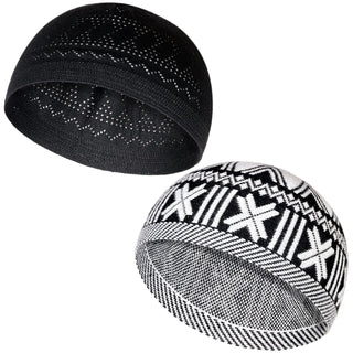 Generic Muslim Hats - Keffiyeh Kufi Hats for Men’s Common use and Islamic Gifts | Skull Cap |Muslim Clothes - Islamic Clothing for Men| 2pcs 2 Designs 2 Colors Black; White & Black